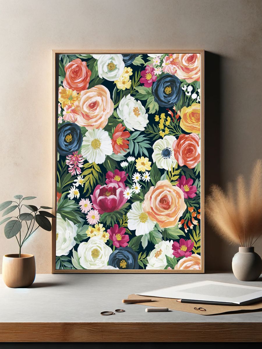 Floral Garden Pattern Illustration Poster. — room view 2