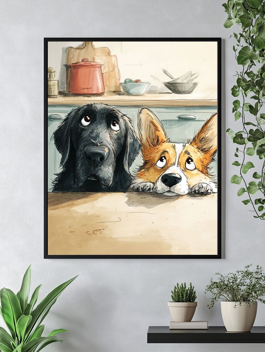 Curious Dogs Kitchen Illustration Poster. — room view 4
