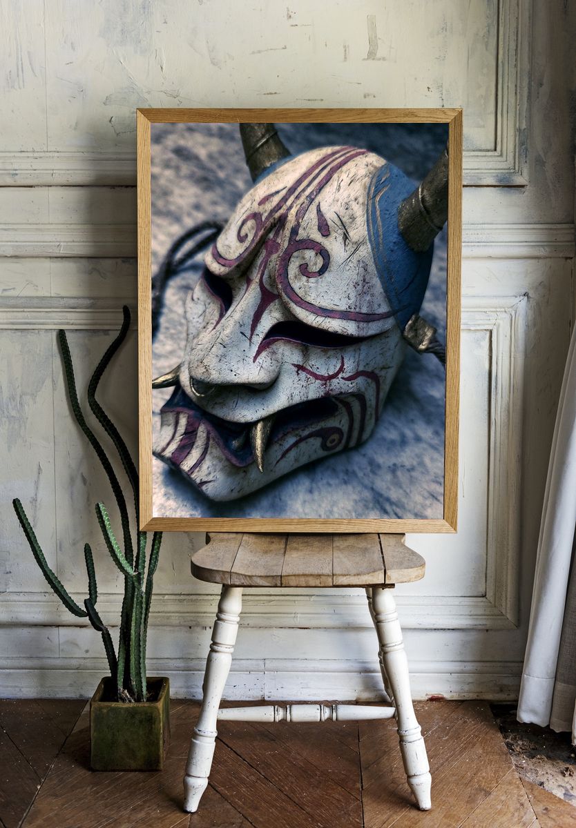 Demon Mask Digital Art Print. room preview