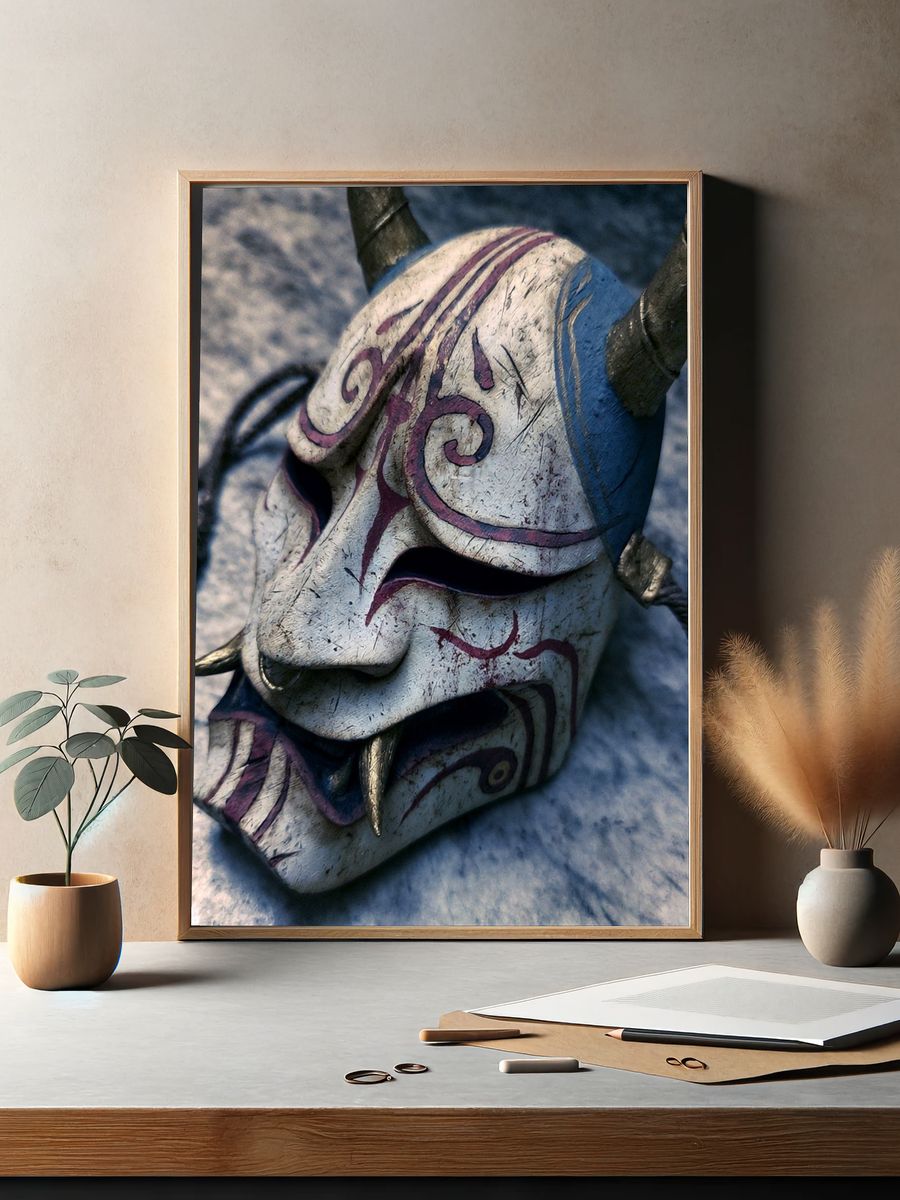 Demon Mask Digital Art Print. — room view 2