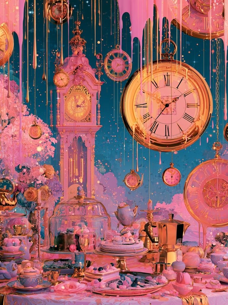 Dreamy Clock Garden Illustration Poster. poster detail