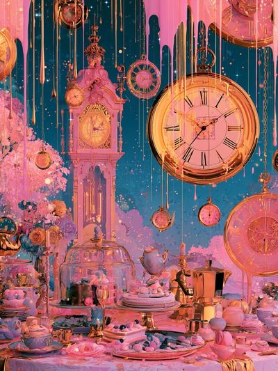 Dreamy Clock Garden Illustration Poster. poster