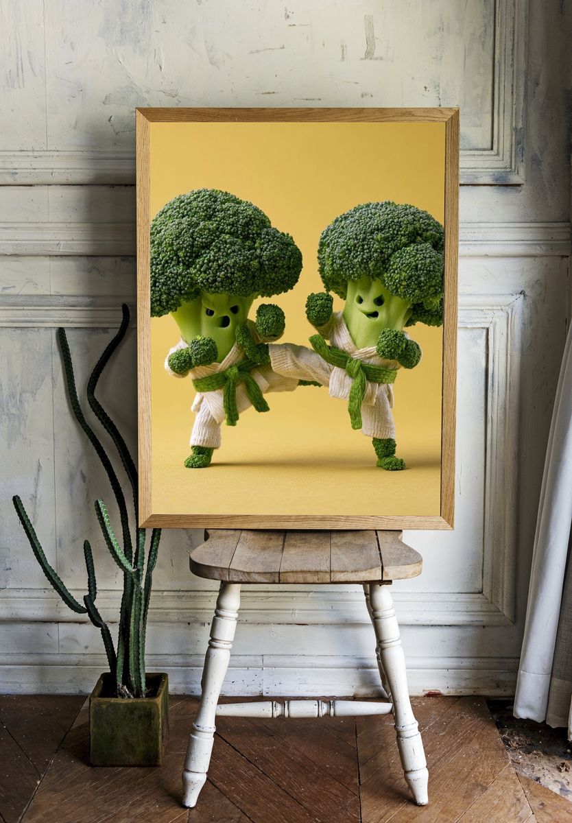 Broccoli Karate Duo Illustration Poster. — room view 1