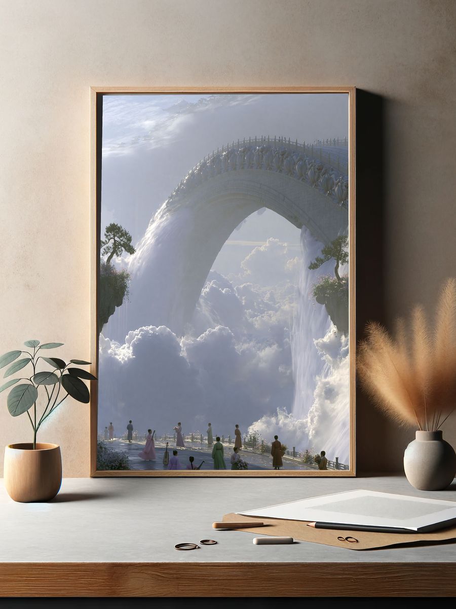Celestial Waterfall Bridge Fantasy Print. — room view 2