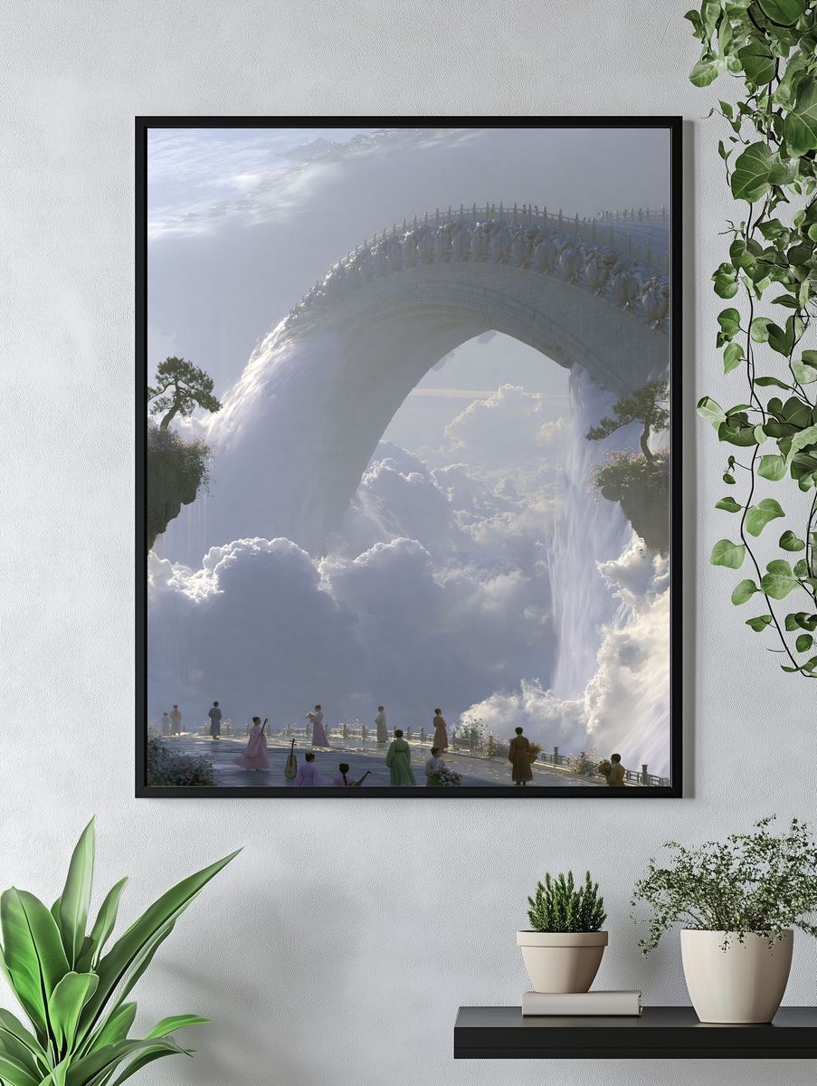 Celestial Waterfall Bridge Fantasy Print. — room view 4