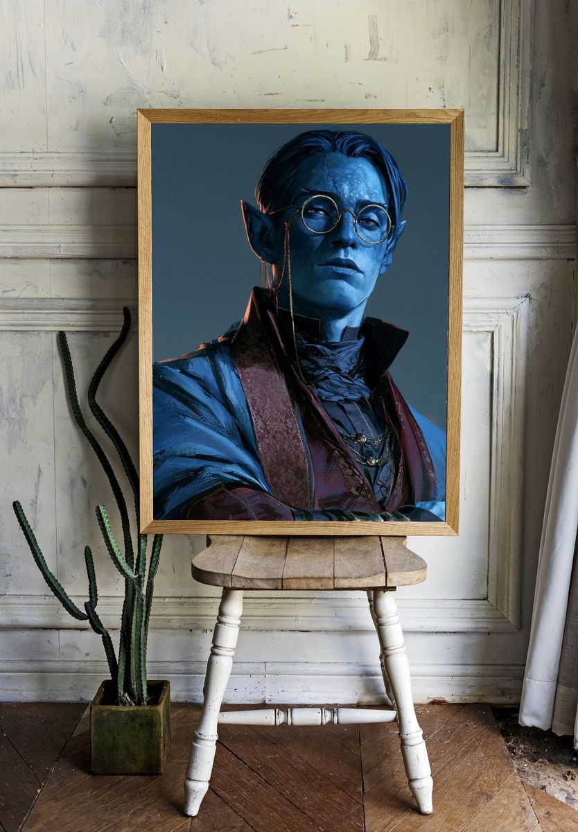 Blue Elf Portrait Illustration Poster. — room view 1