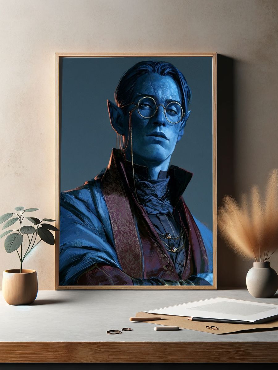 Blue Elf Portrait Illustration Poster. — room view 2