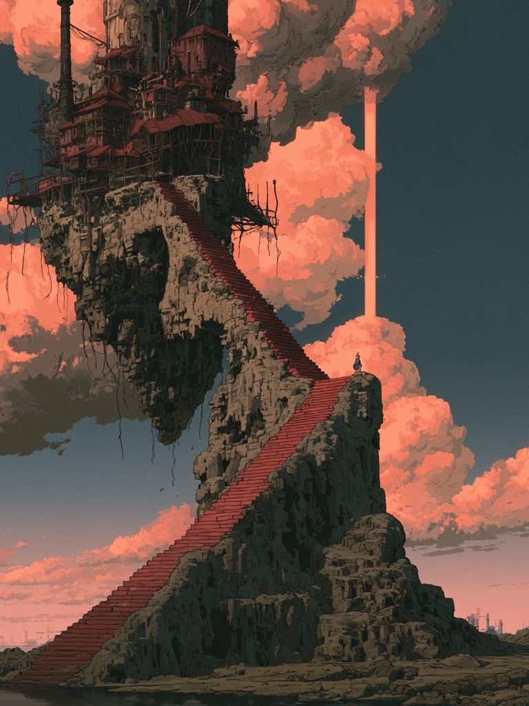 Floating Industrial Citadel — Sci-Fi Print. poster — illustration art