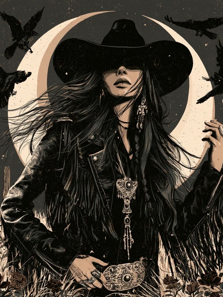 Gothic Cowgirl Moon Poster. poster — illustration art