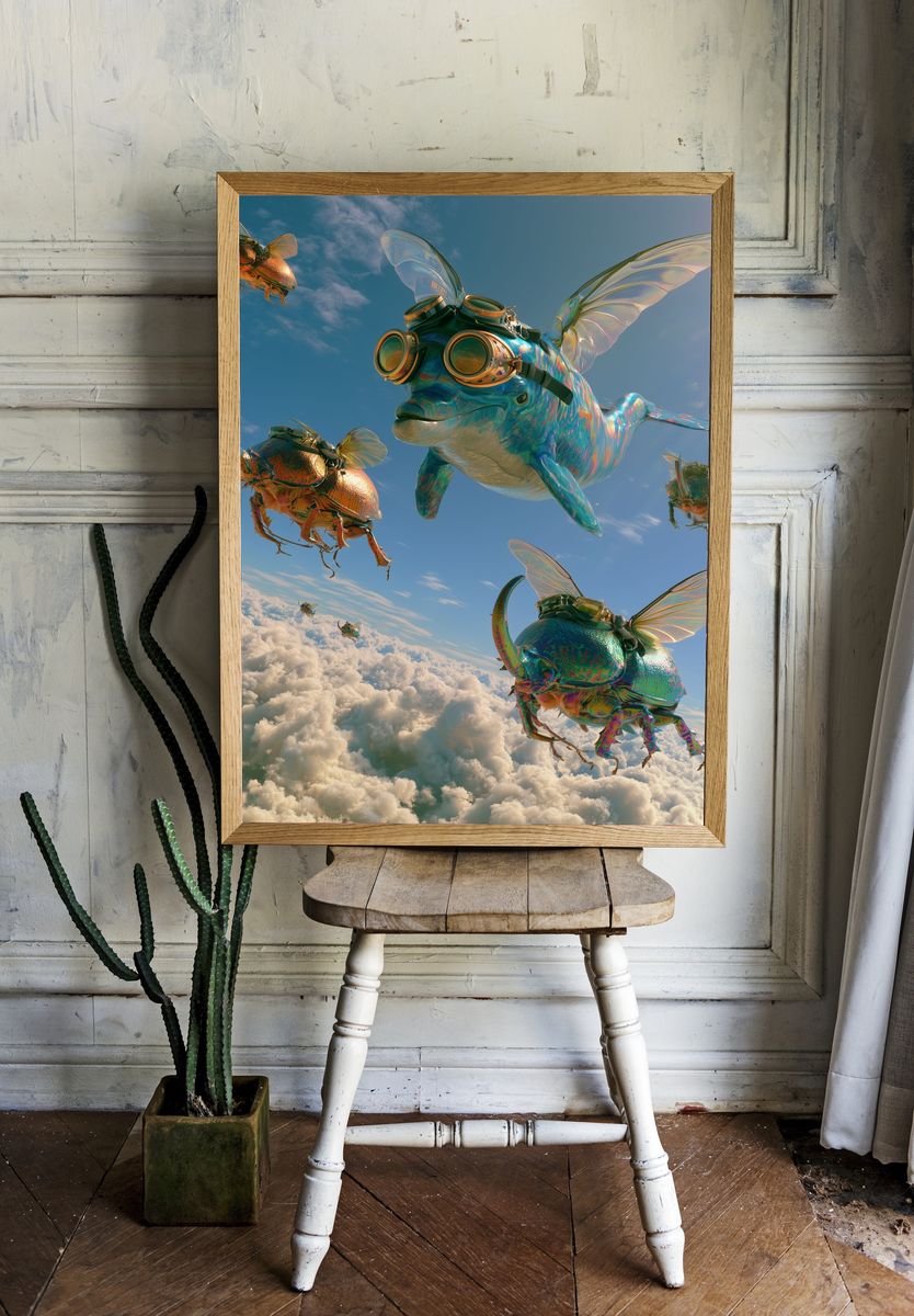 Flying Beetles in the Sky Poster. room preview