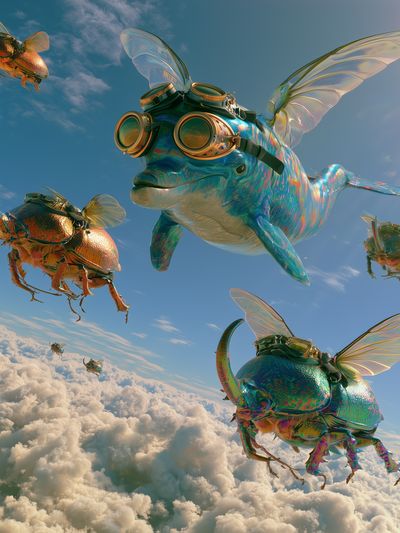 Flying Beetles in the Sky Poster.