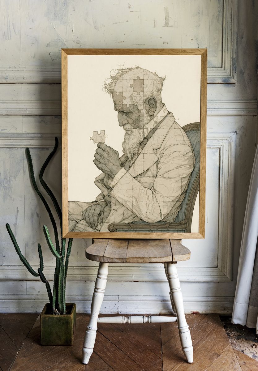 Puzzle Portrait Illustration Print. room preview