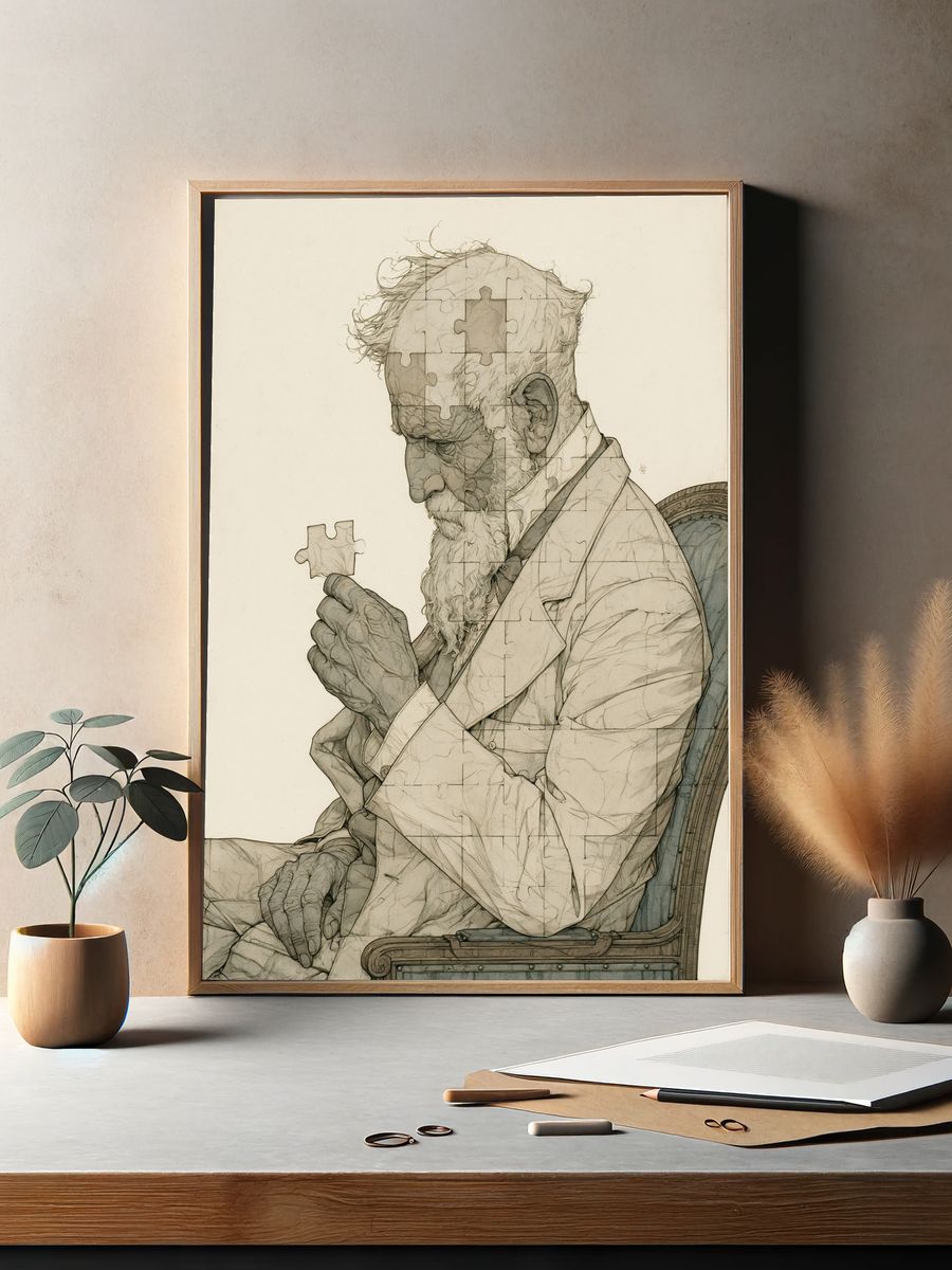 Puzzle Portrait Illustration Print. — room view 2
