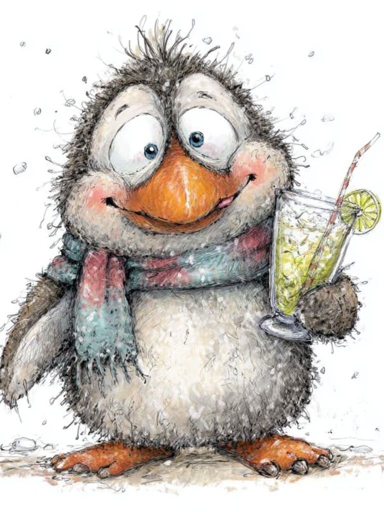 Cheerful Penguin Cocktail Illustration Poster. poster — illustration art