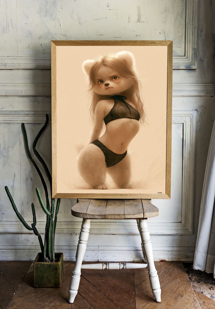 Anthropomorphic Bear Girl Illustration Poster. room preview