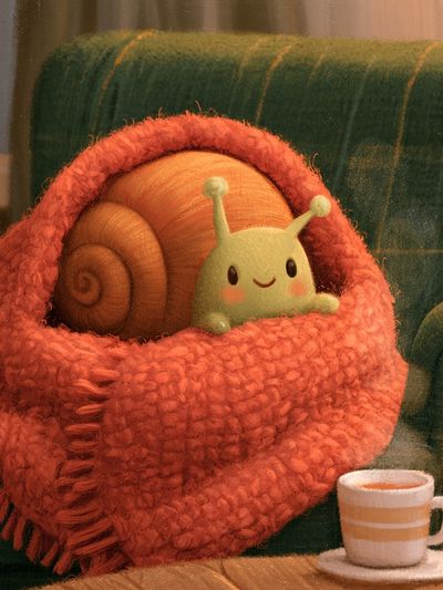 Snail in Cozy Blanket Illustration Poster.