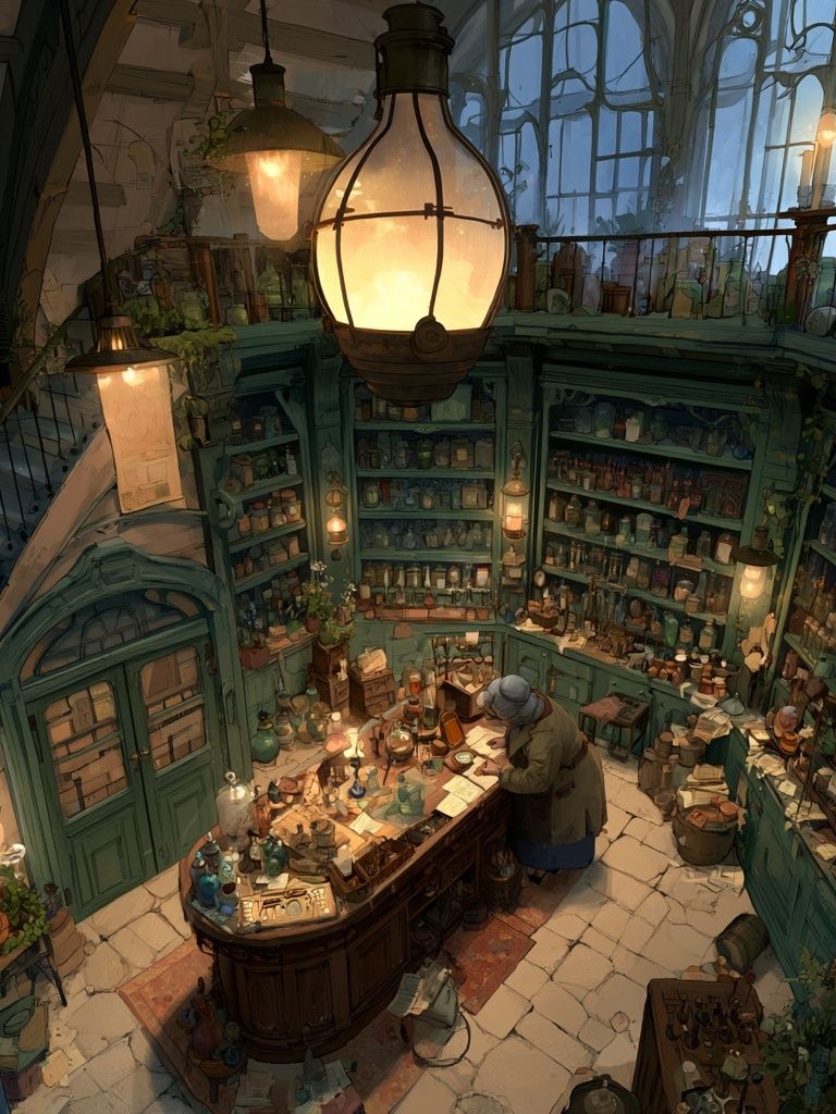 Enchanted Apothecary Interior Illustration Poster. poster — illustration art
