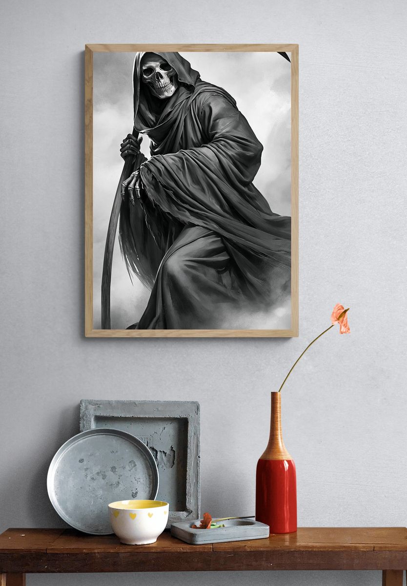 Grim Reaper Black-White Print. — room view 3