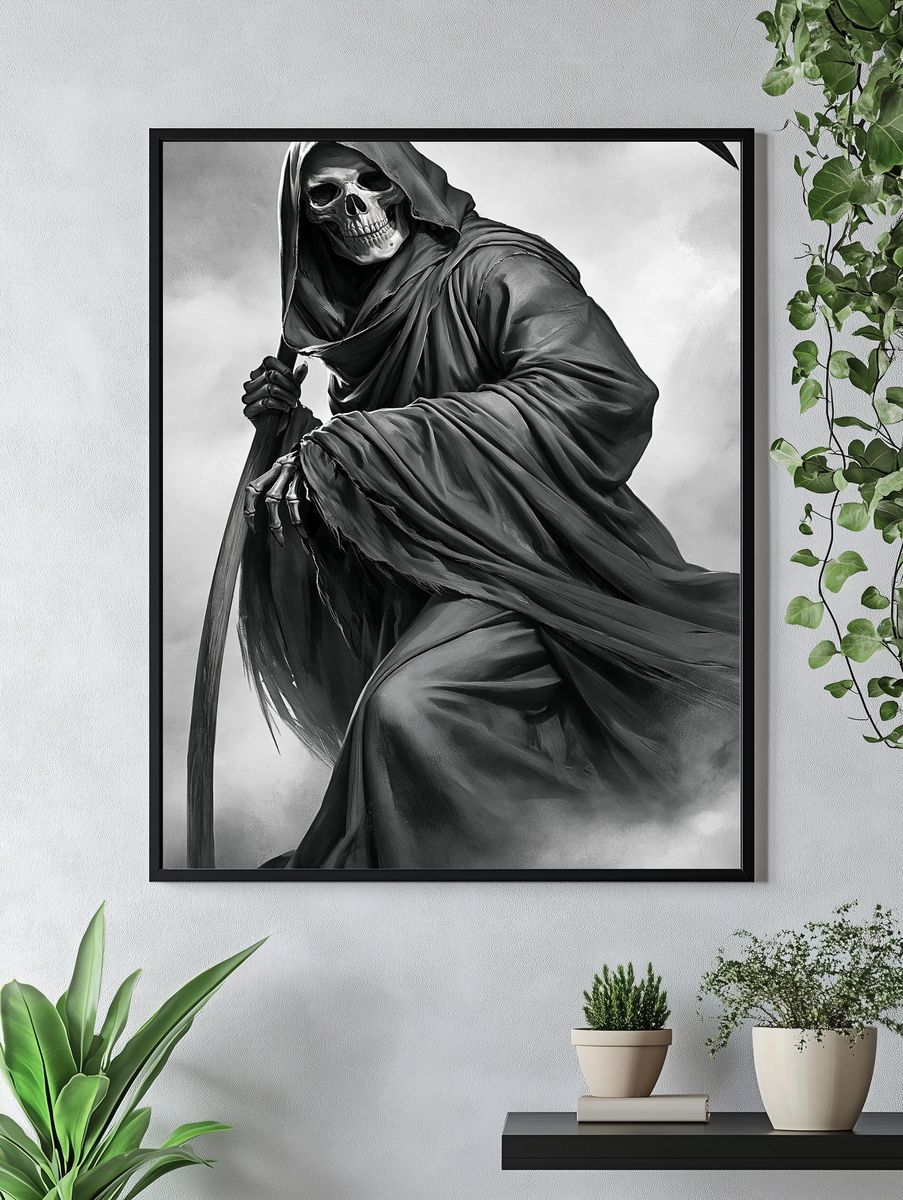 Grim Reaper Black-White Print. — room view 4