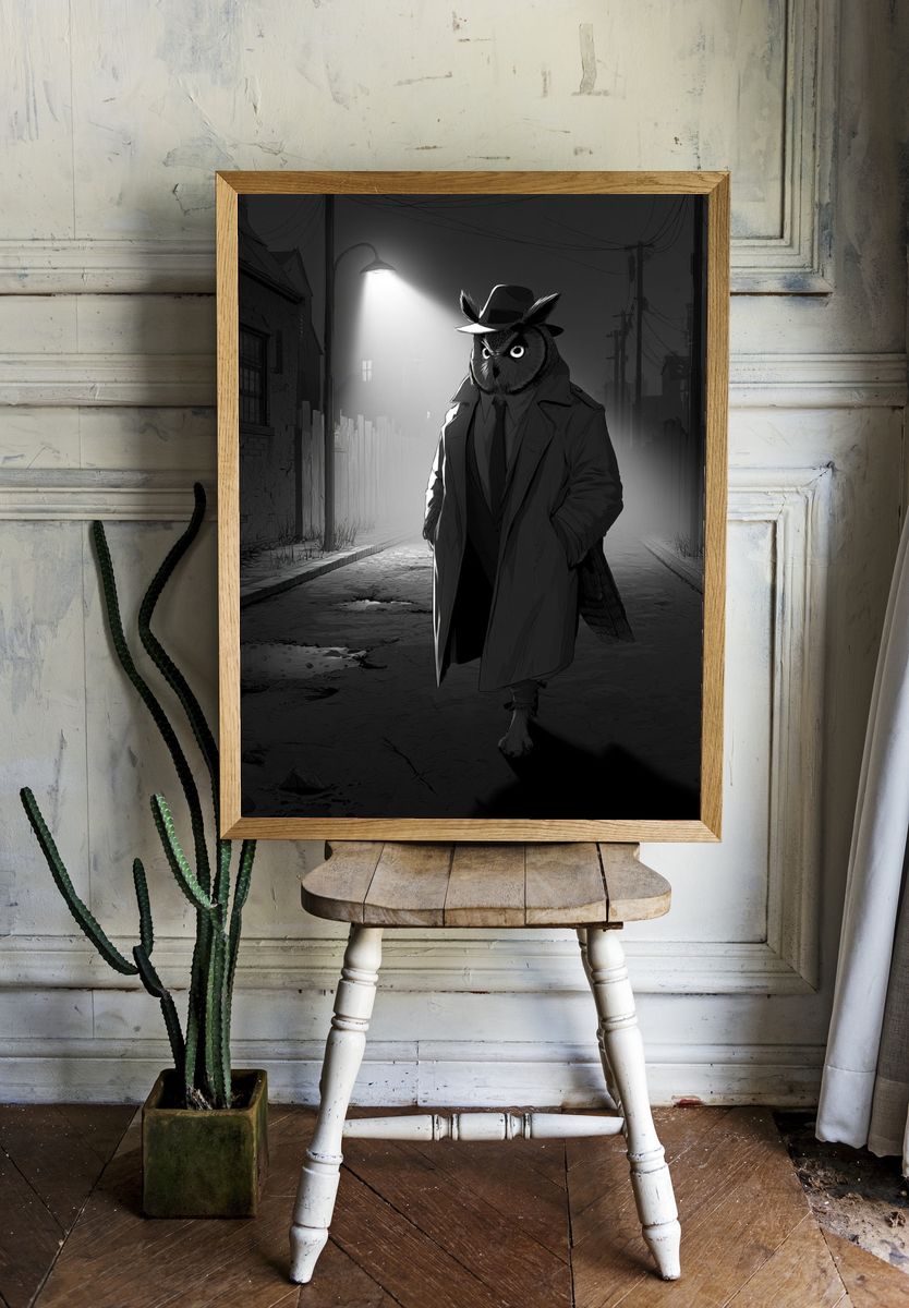 Noir Owl Detective Poster. — room view 1
