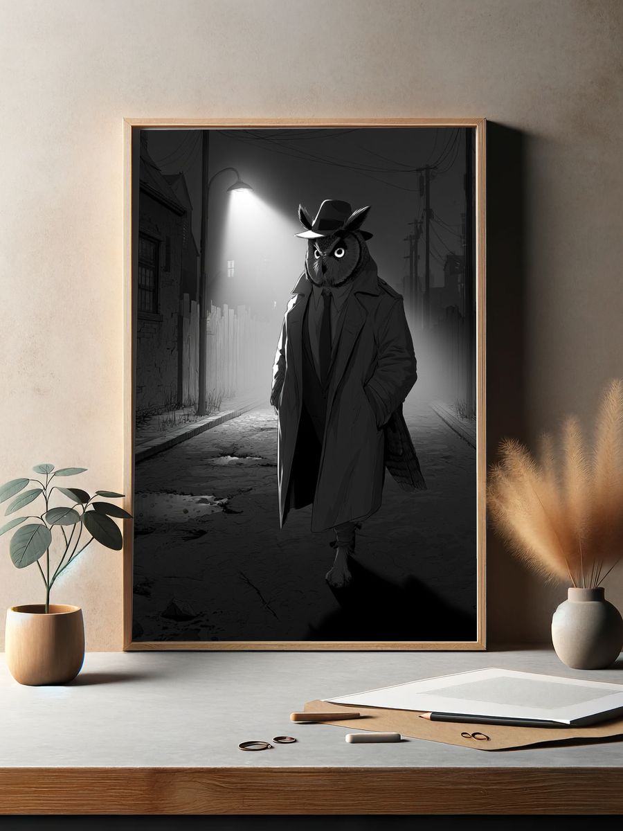 Noir Owl Detective Poster. — room view 2
