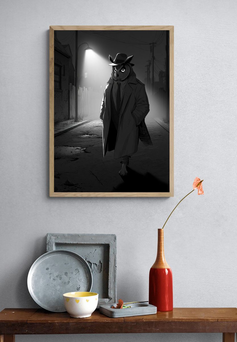 Noir Owl Detective Poster. — room view 3