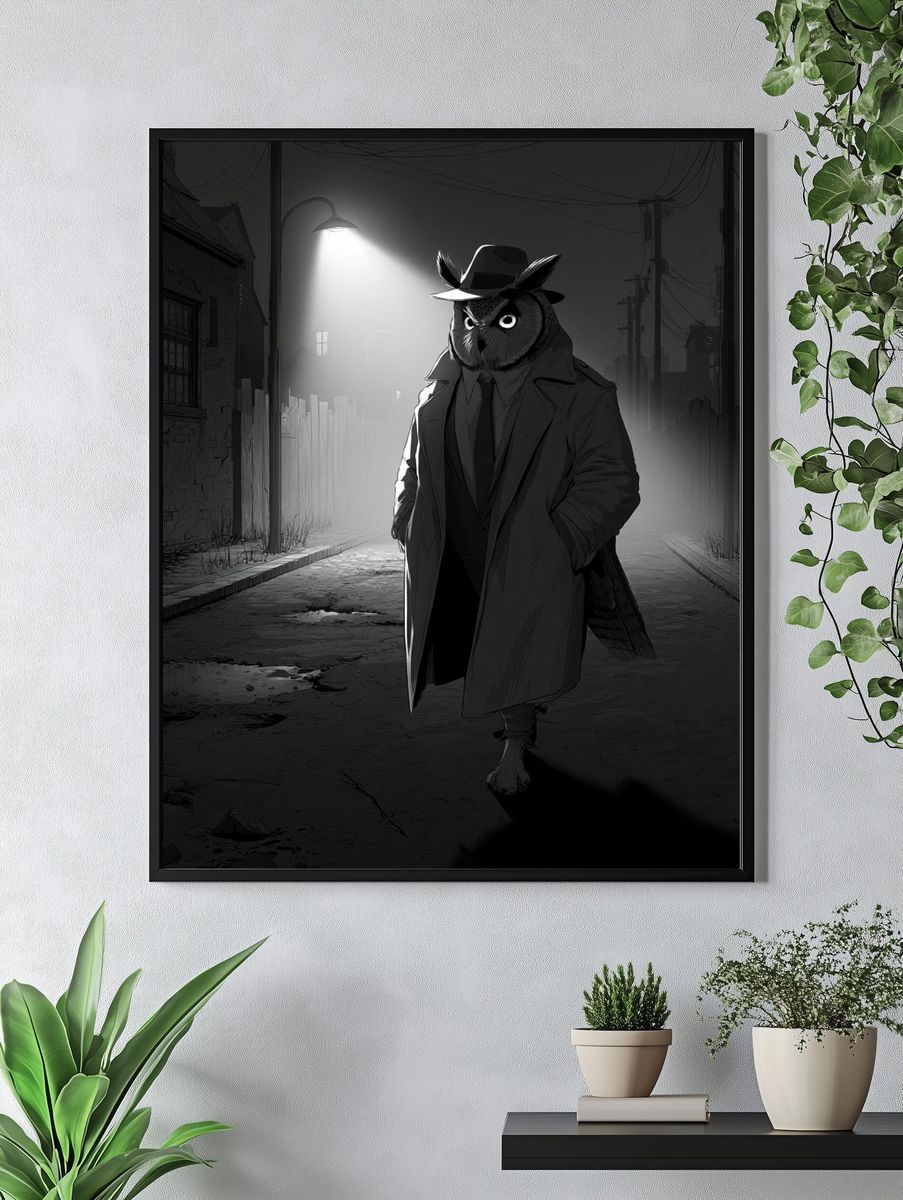 Noir Owl Detective Poster. — room view 4