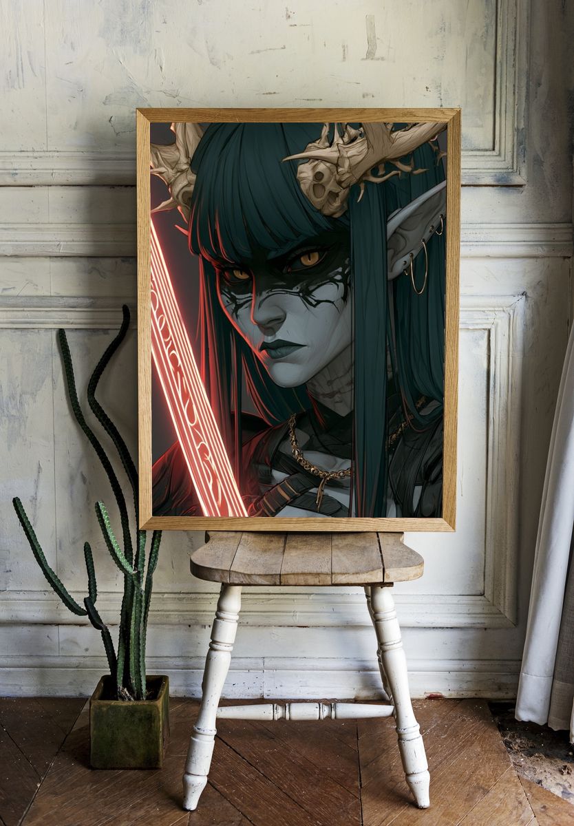 Dark Elf Warrior Digital Art Poster. room preview