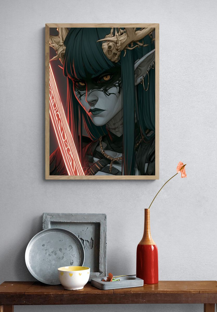 Dark Elf Warrior Digital Art Poster. — room view 3