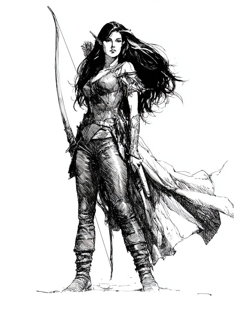 Warrior Woman Ink Illustration Poster. poster — illustration art