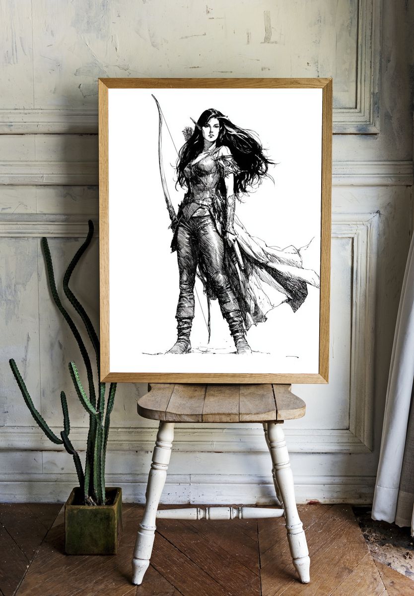 Warrior Woman Ink Illustration Poster. room preview