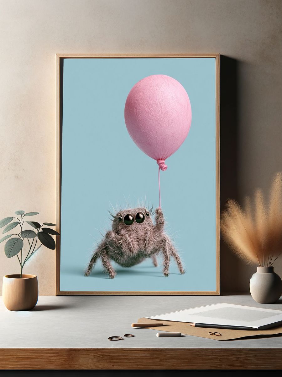 Spider with Balloon Illustration Poster. — room view 2