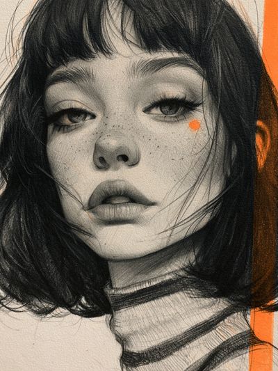 Monochrome Portrait with Orange Accent Poster. poster