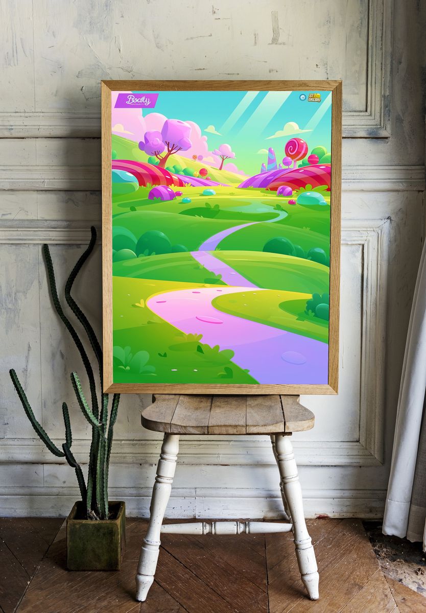 Candyland Hills Illustration Poster. — room view 1