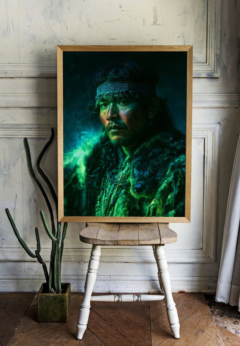 Shamanic Wolf Portrait Print. — room view 1