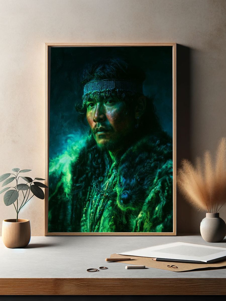 Shamanic Wolf Portrait Print. — room view 2