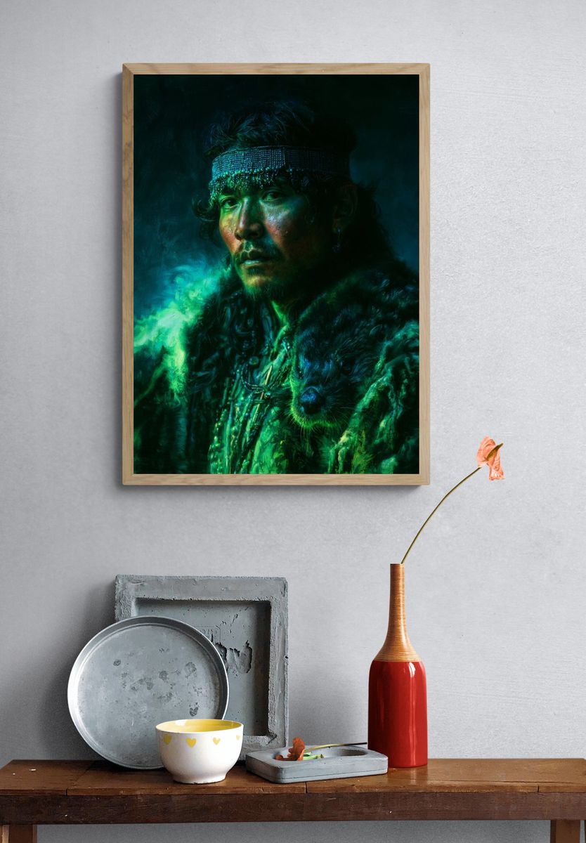 Shamanic Wolf Portrait Print. — room view 3