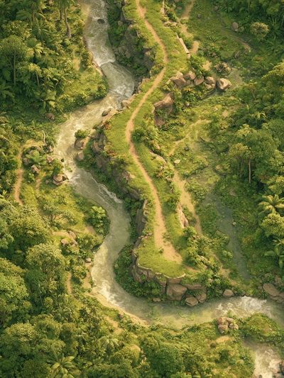 Tropical River Valley Illustration Poster.