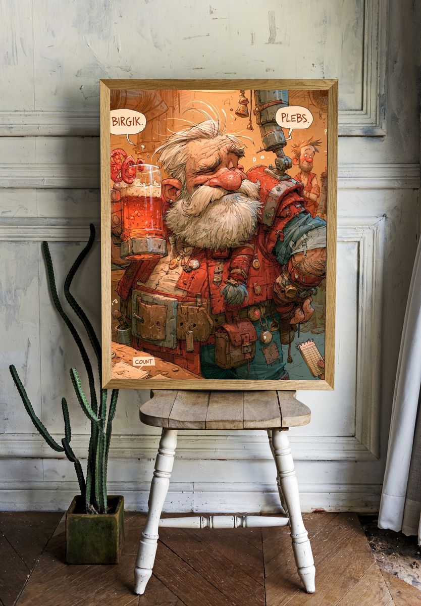 Dwarf Tavern Scene Illustration Poster. — room view 1