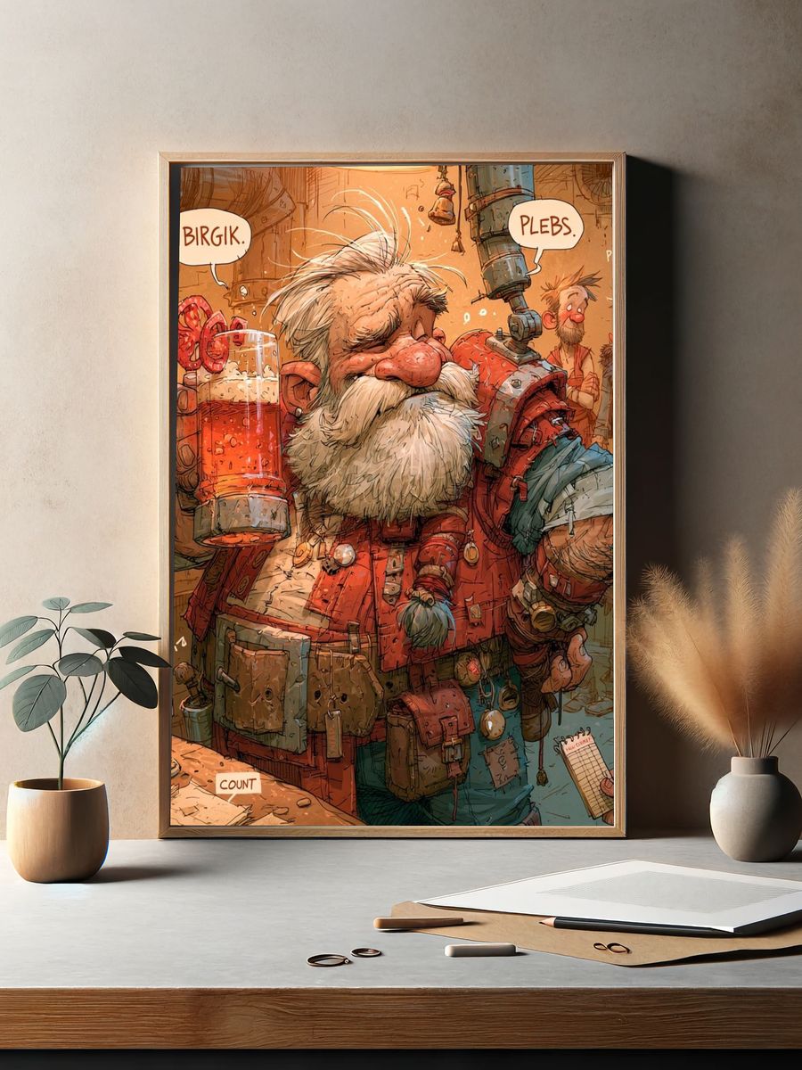 Dwarf Tavern Scene Illustration Poster. — room view 2