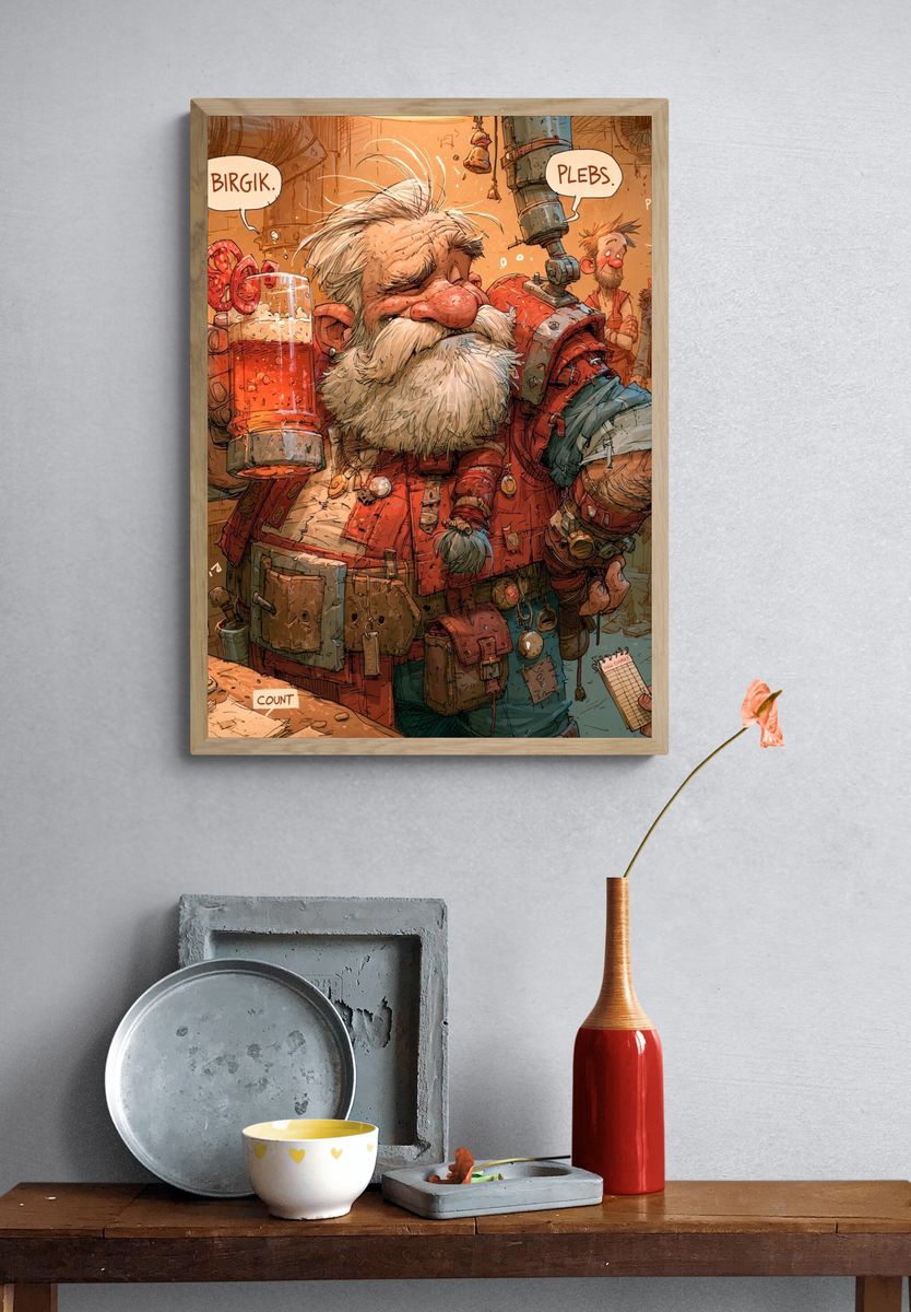 Dwarf Tavern Scene Illustration Poster. — room view 3