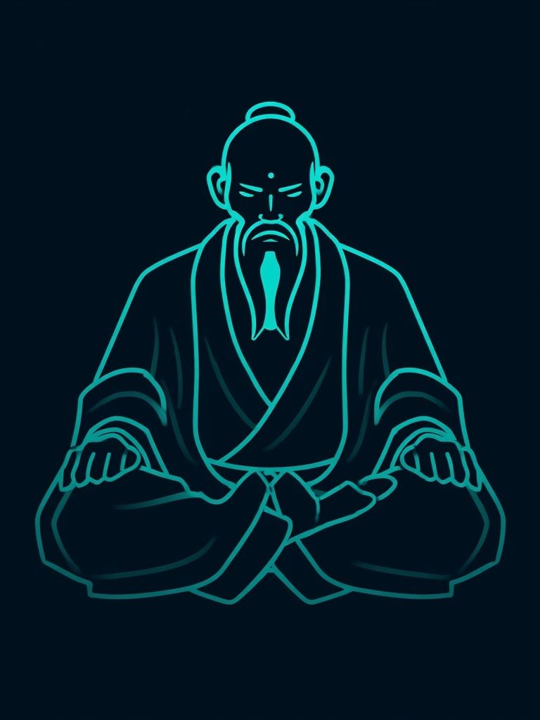 Zen Monk Neon Line Art Poster. poster — illustration art