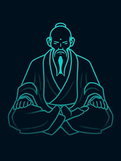 Zen Monk Neon Line Art Poster.