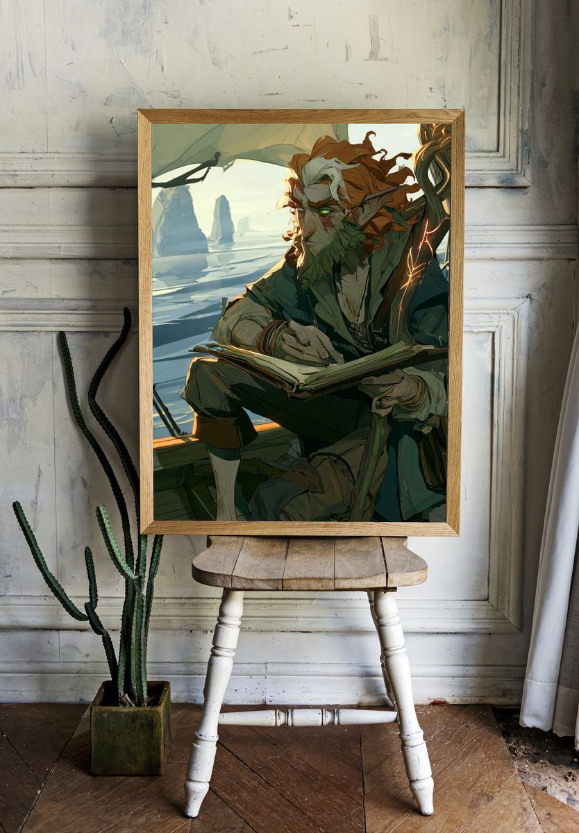 Elven Scribe Fantasy Illustration Poster. — room view 1