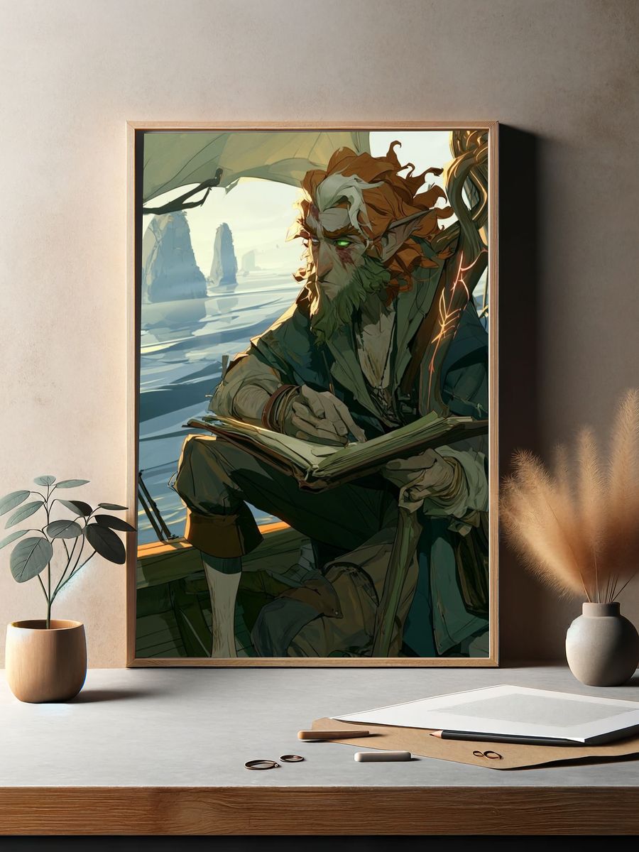 Elven Scribe Fantasy Illustration Poster. — room view 2