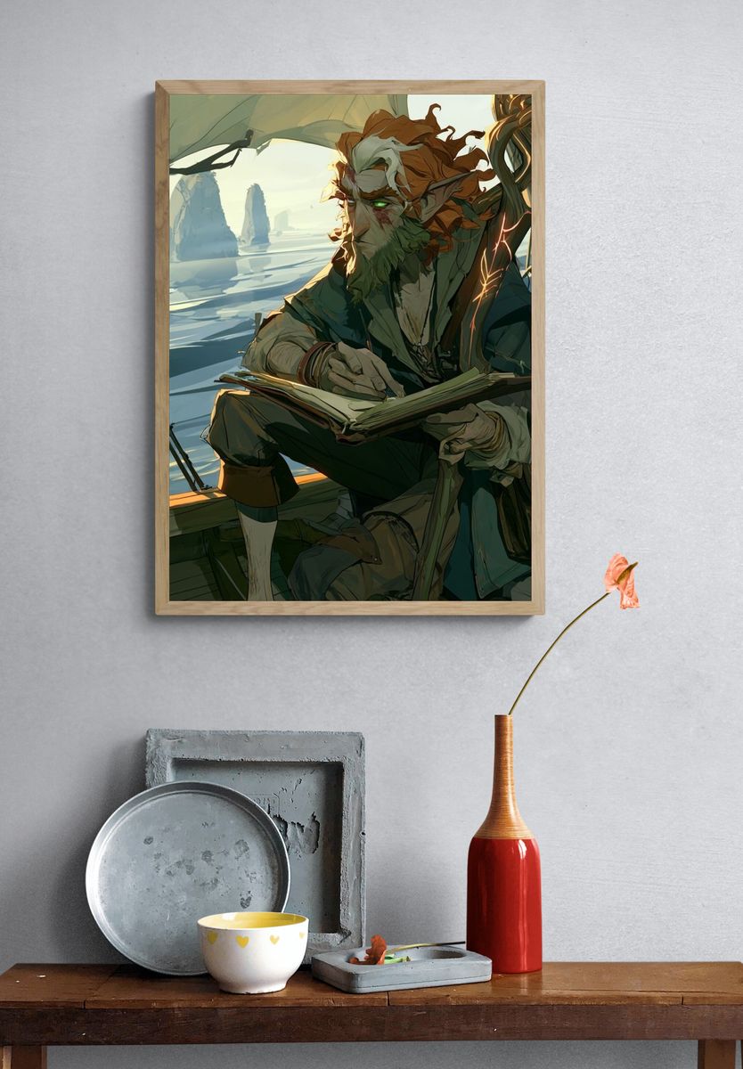 Elven Scribe Fantasy Illustration Poster. — room view 3