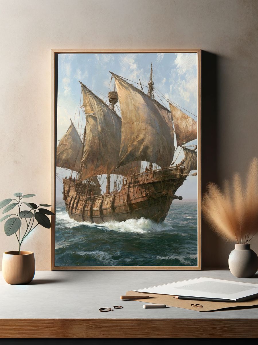 Historic Sailing Ship Illustration Poster. — room view 2