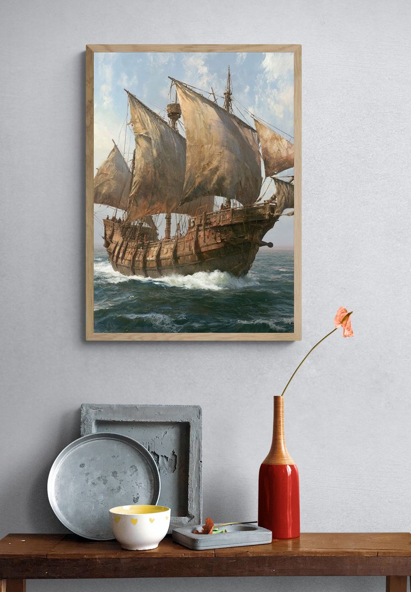 Historic Sailing Ship Illustration Poster. — room view 3