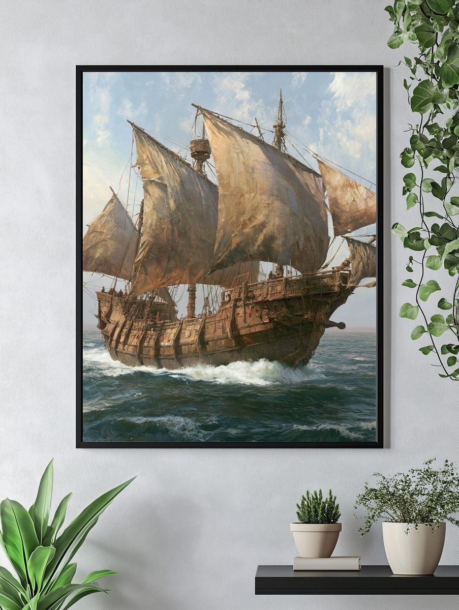 Historic Sailing Ship Illustration Poster. — room view 4