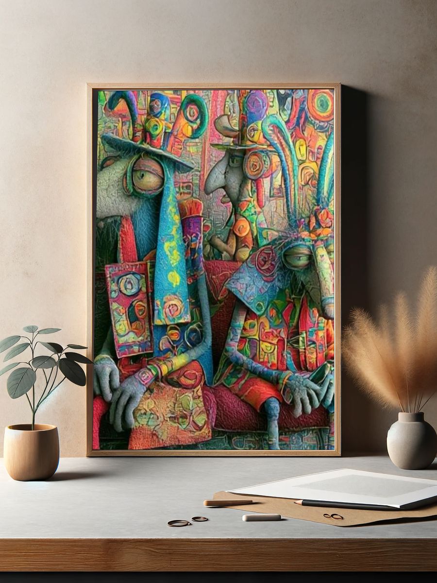 Surreal Rabbit Figures Poster. — room view 2